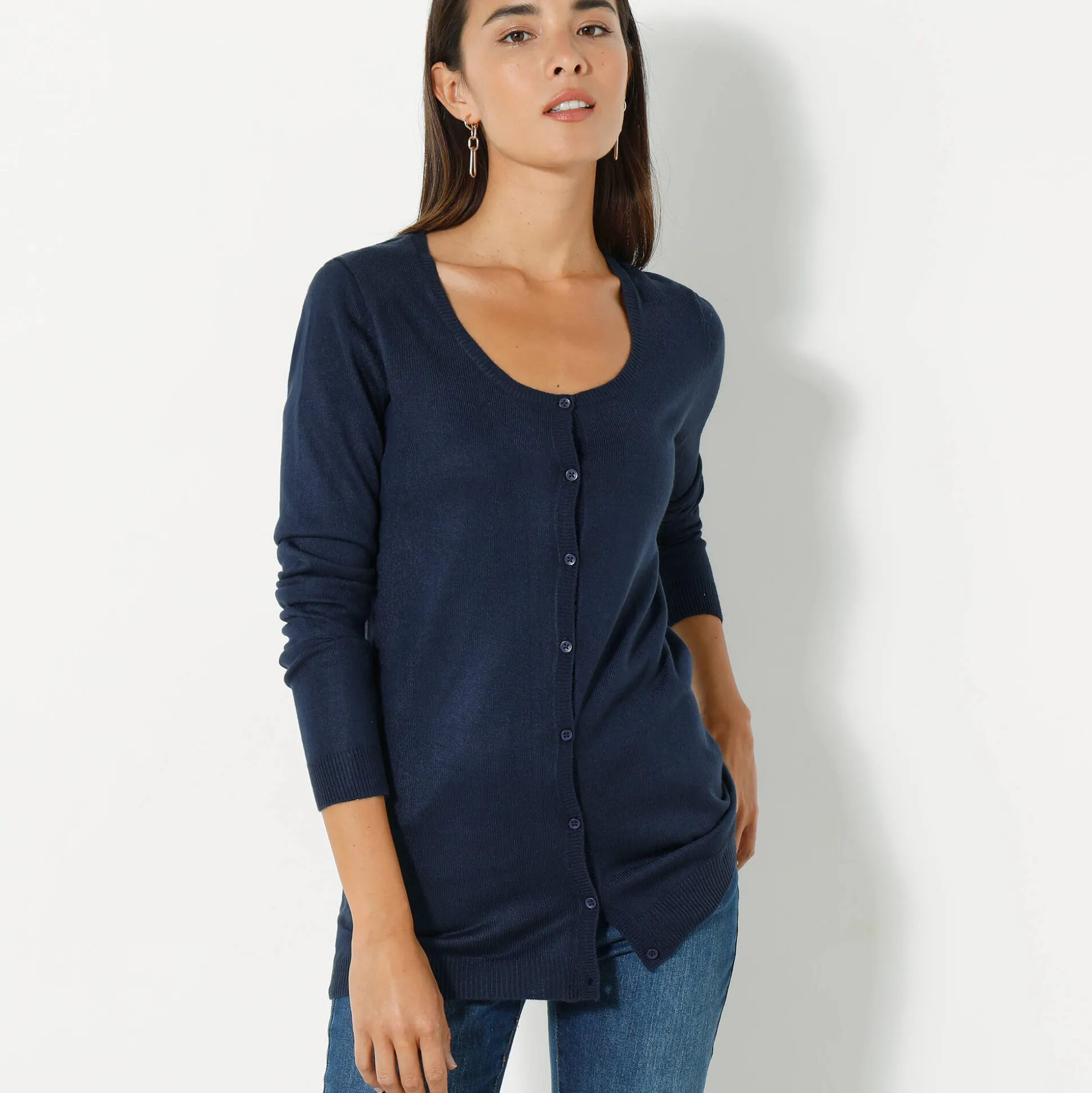 Effen cardigan met kasjmiertouch