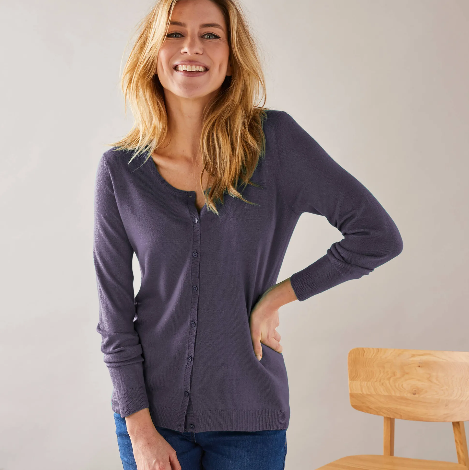 Effen cardigan met kasjmiertouch