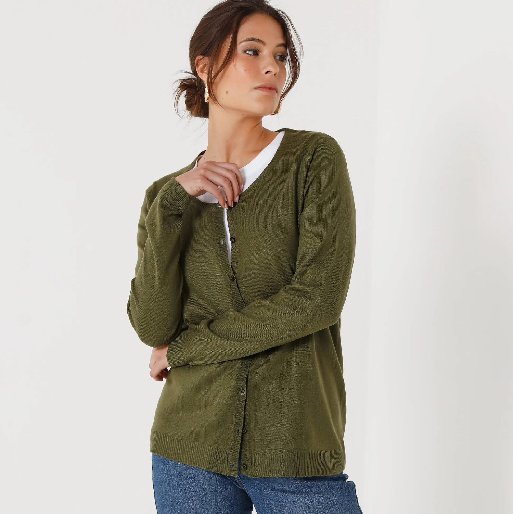 Effen cardigan met kasjmiertouch
