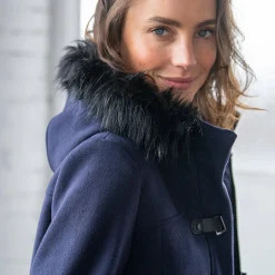 Effen duffelcoat met kap in nepbont
