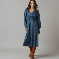 Effen jurk met lange mouwen, strookdetails