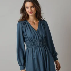 Effen jurk met lange mouwen, strookdetails