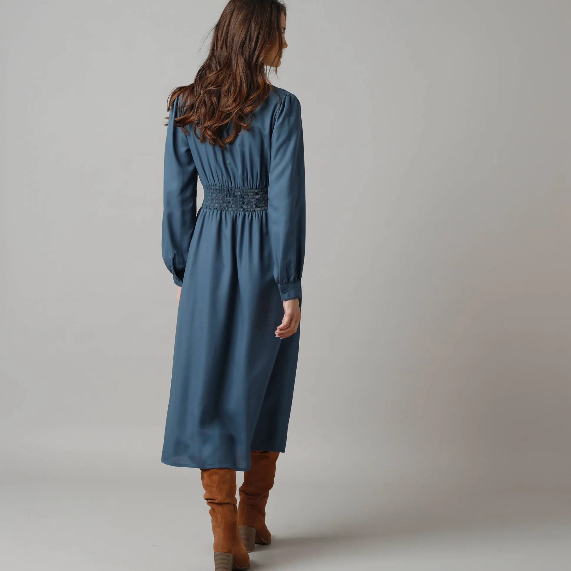 Effen jurk met lange mouwen, strookdetails