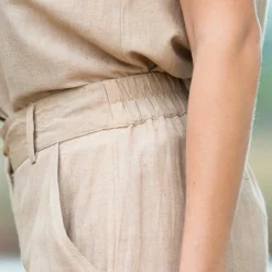 Effen mom fit broek in katoen-linnen