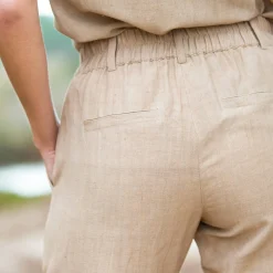 Effen mom fit broek in katoen-linnen