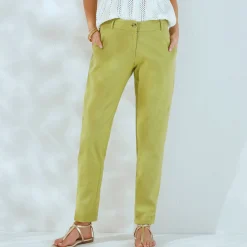 Effen mom fit broek in katoen-linnen
