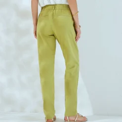 Effen mom fit broek in katoen-linnen
