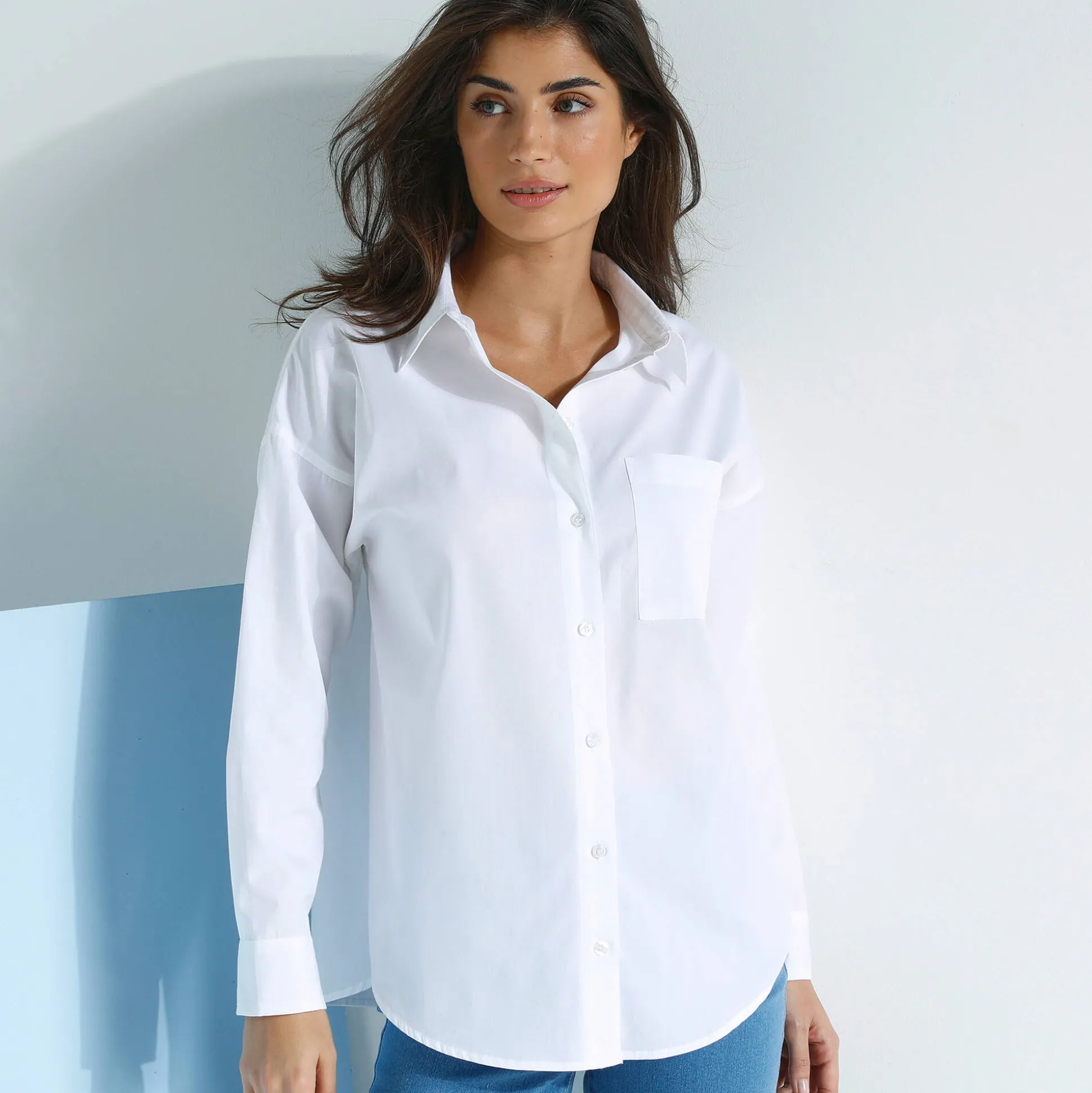 Effen oversize hemd, popeline