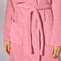 Effen peignoir in fleece met pluchetouch - 92 cm lang, lange mouwen