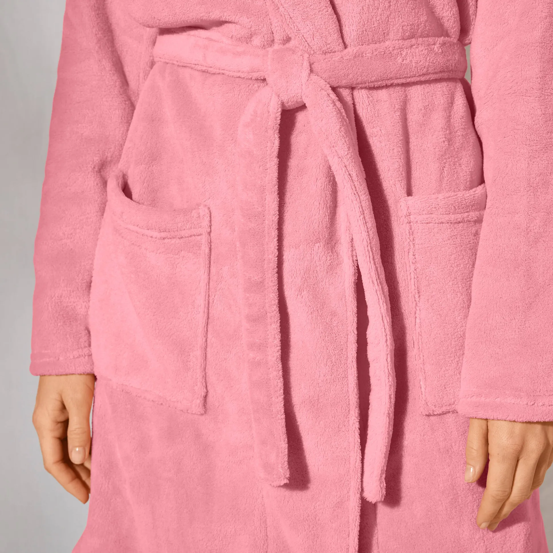 Effen peignoir in fleece met pluchetouch - 92 cm lang, lange mouwen