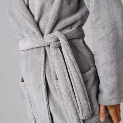 Effen peignoir in fleece met pluchetouch - 92 cm lang, lange mouwen