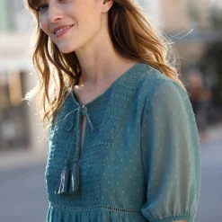 Effen plumetis tuniek, gerecycled polyester(**)