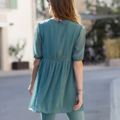 Effen plumetis tuniek, gerecycled polyester(**)
