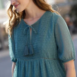 Effen plumetis tuniek, gerecycled polyester(**)