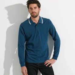 Effen polo in piquétricot met lange mouwen