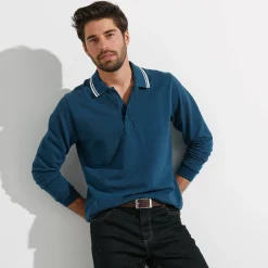 Effen polo in piquétricot met lange mouwen