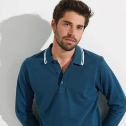 Effen polo in piquétricot met lange mouwen