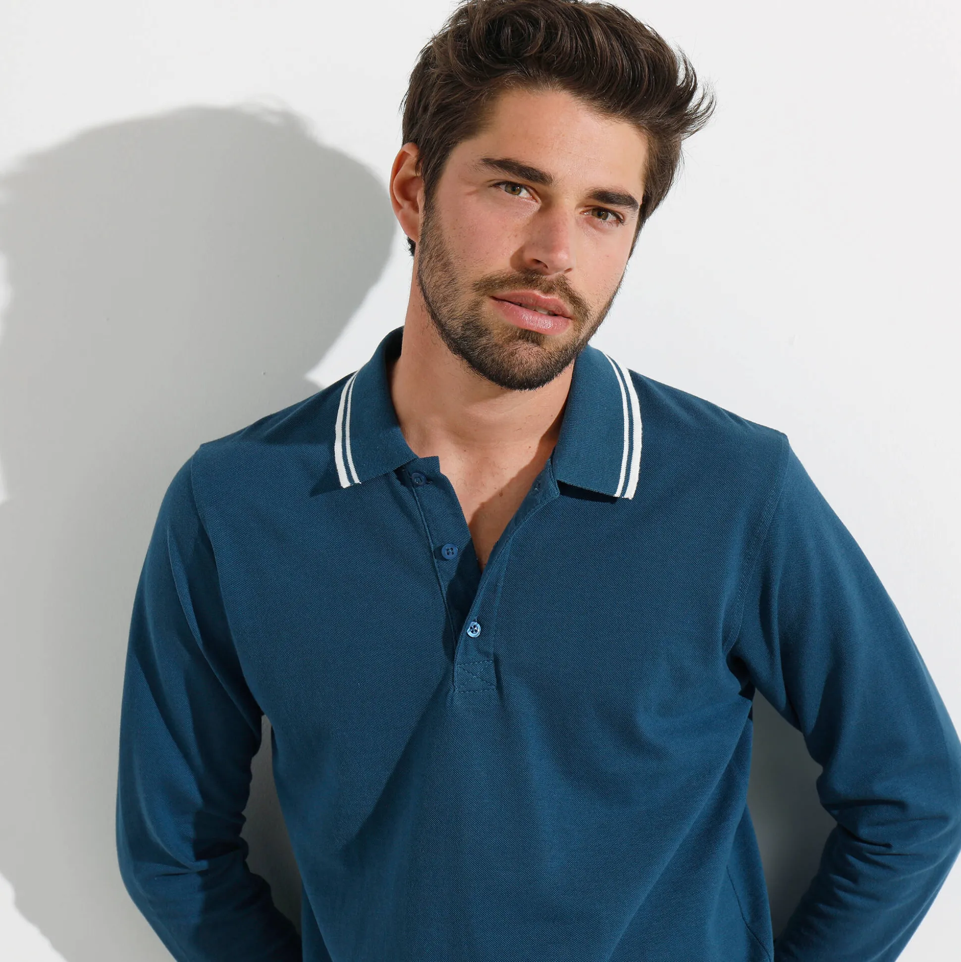Effen polo in piquétricot met lange mouwen