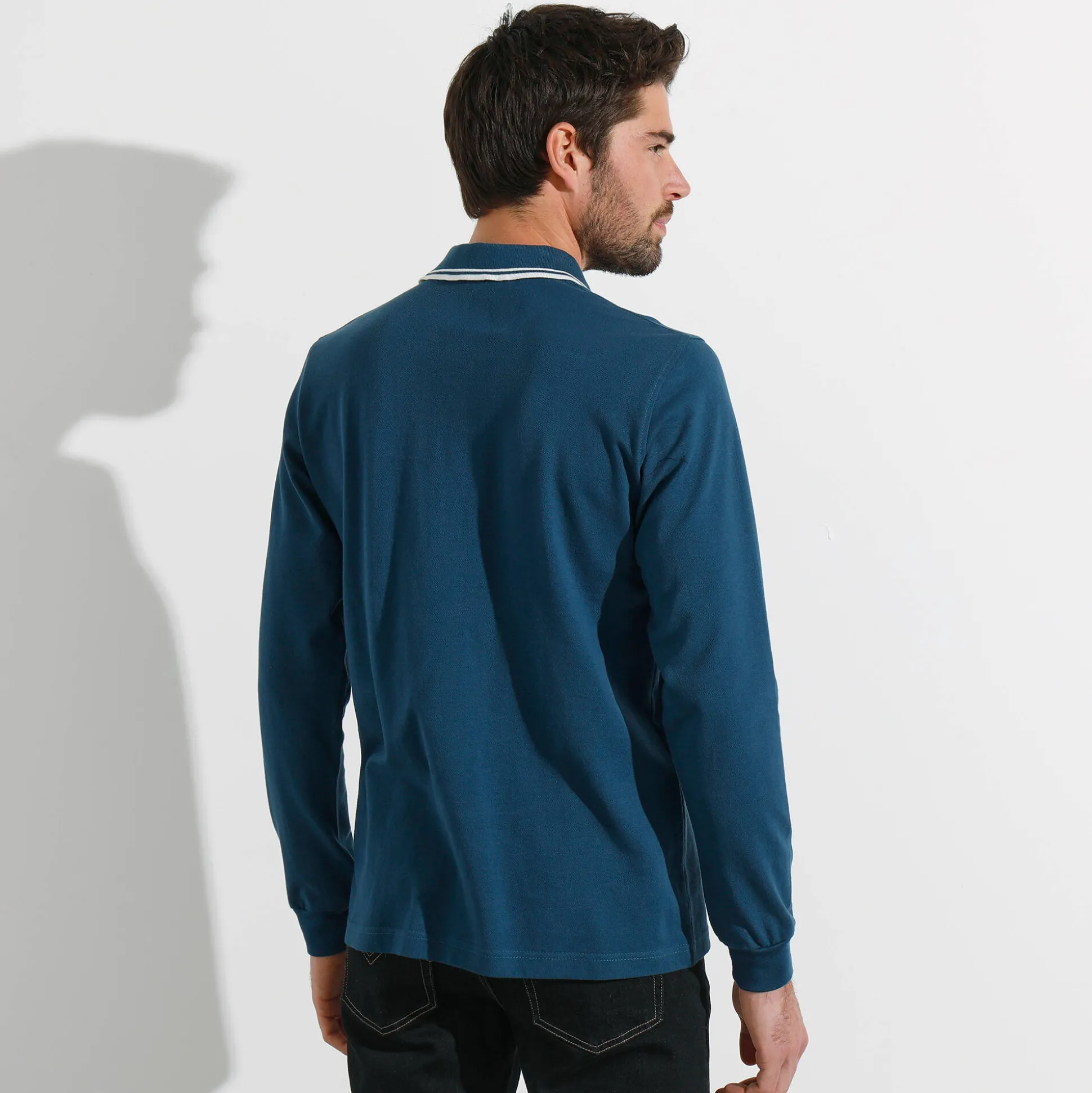 Effen polo in piquétricot met lange mouwen