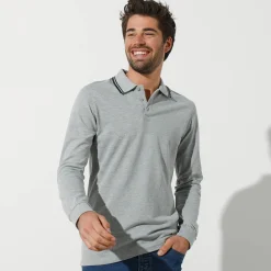 Effen polo in piquétricot met lange mouwen