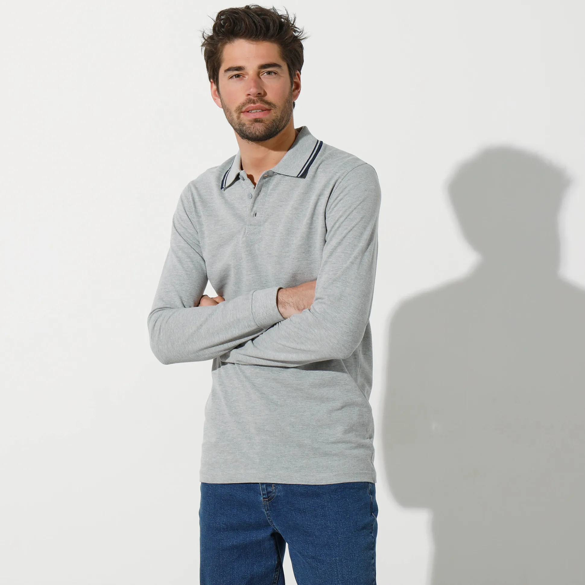 Effen polo in piquétricot met lange mouwen