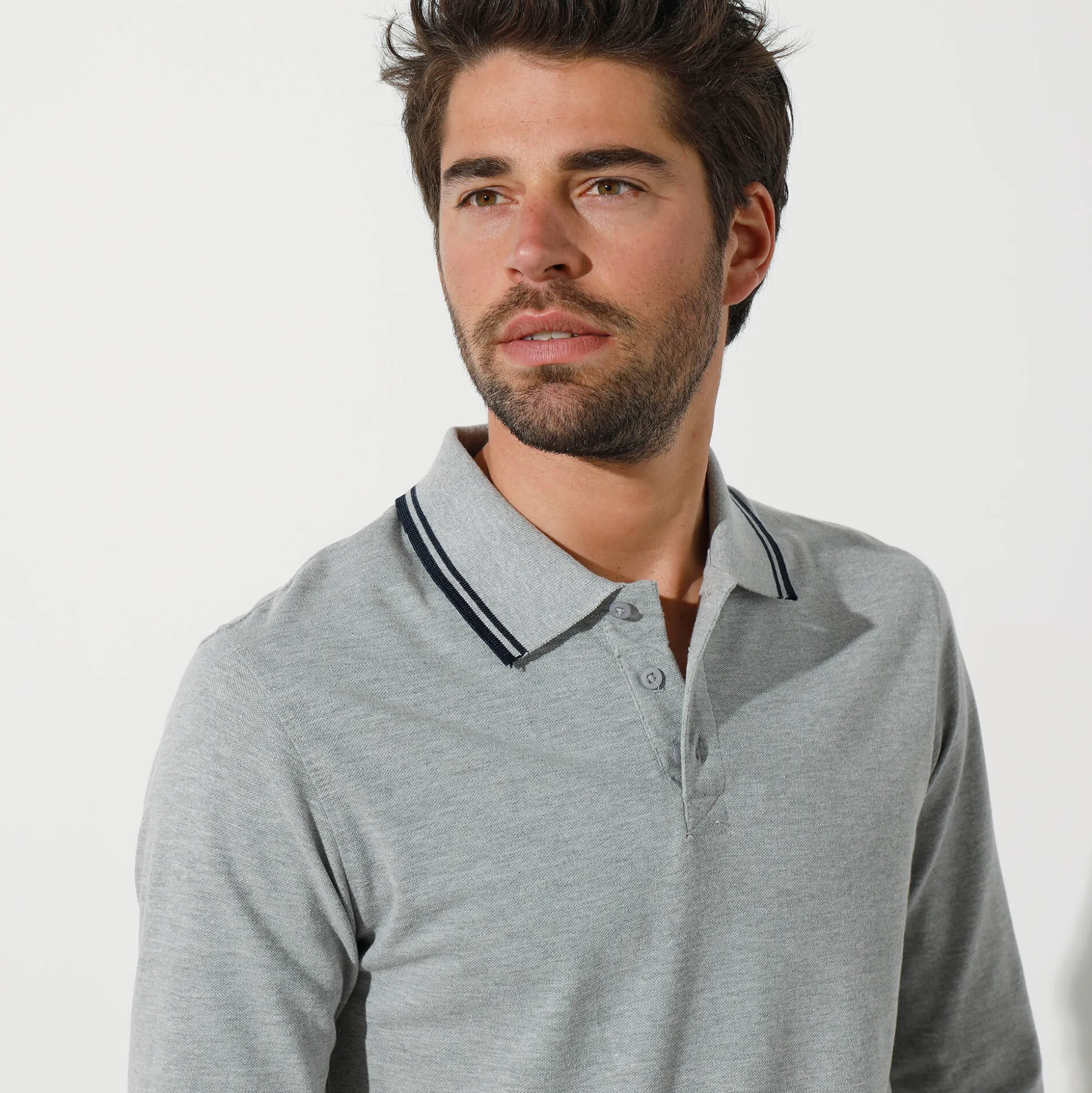 Effen polo in piquétricot met lange mouwen