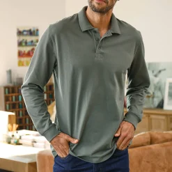 Effen polo in piquétricot met lange mouwen