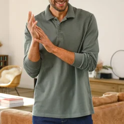 Effen polo in piquétricot met lange mouwen