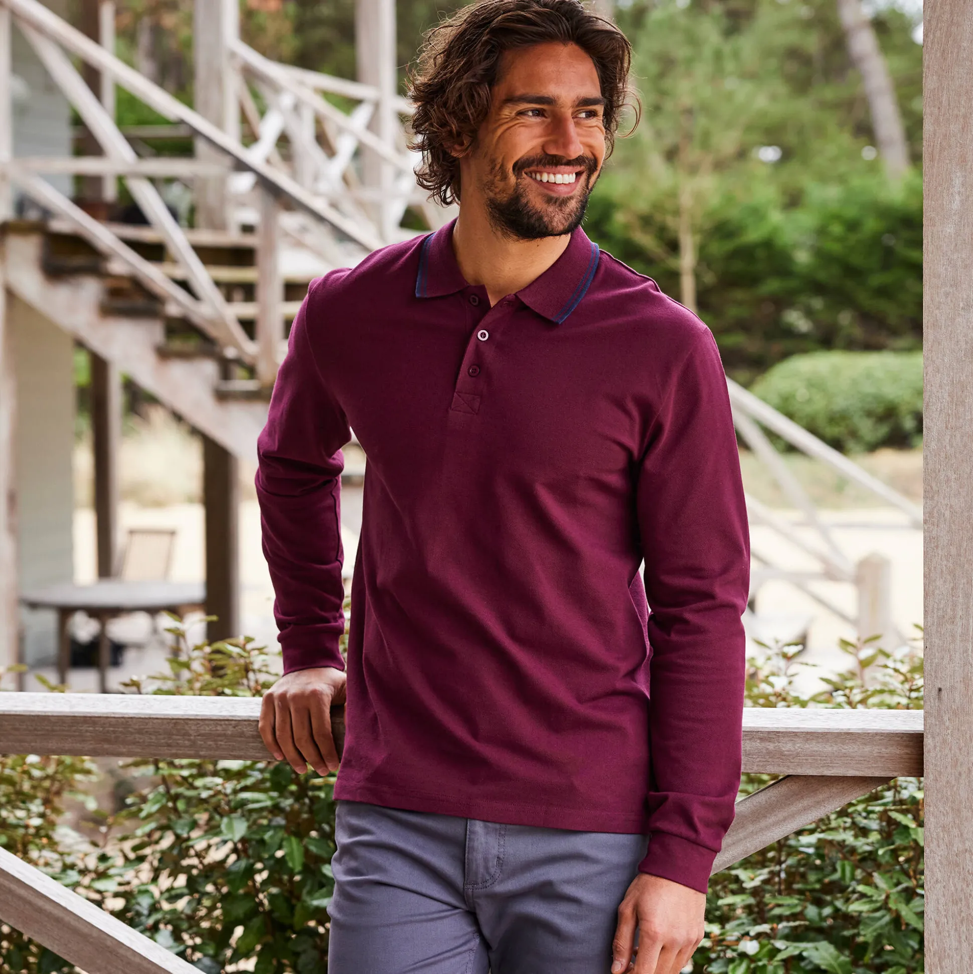 Effen polo in piquétricot met lange mouwen