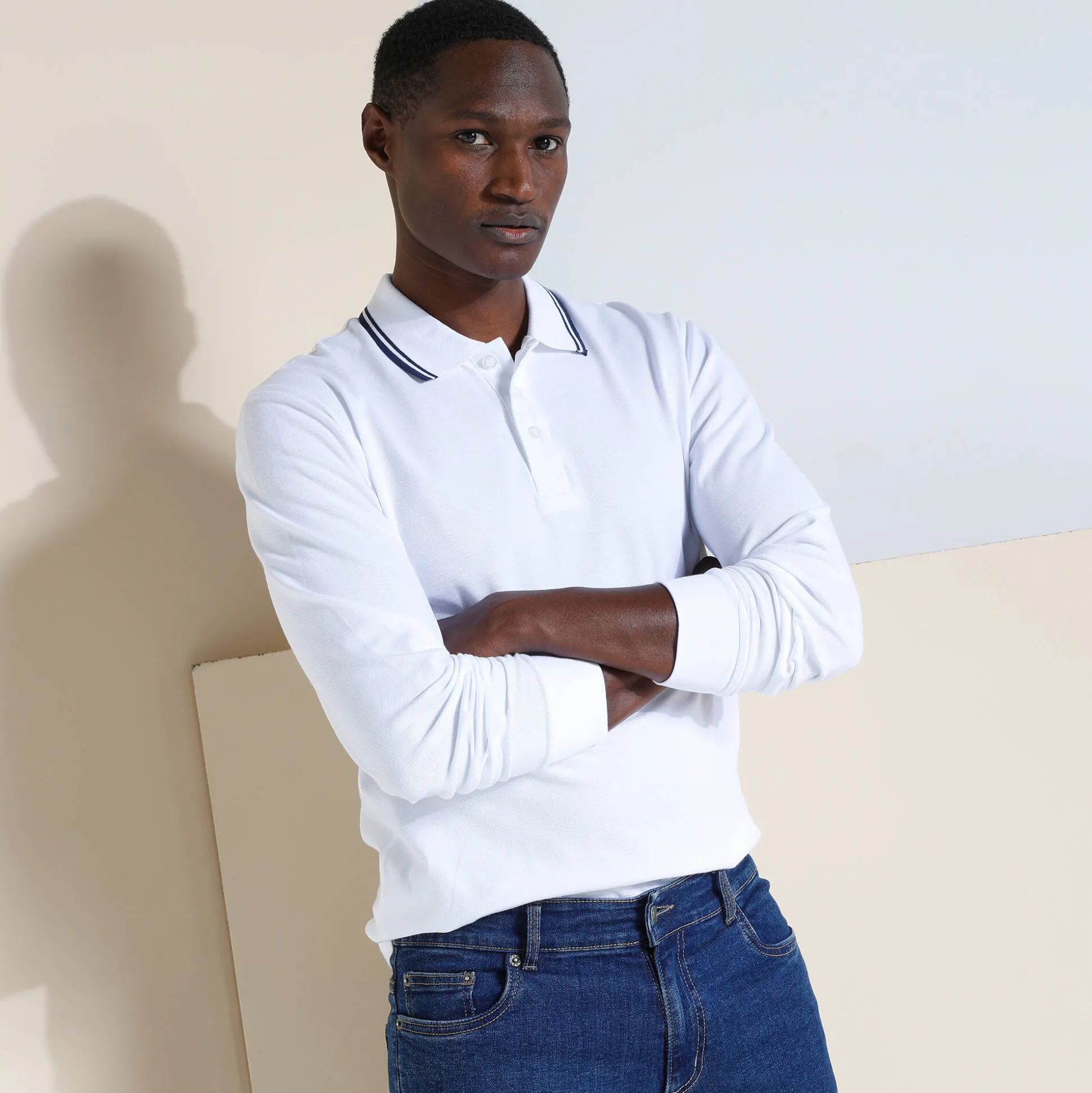 Effen polo in piquétricot met lange mouwen