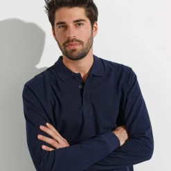 Effen polo in piquétricot met lange mouwen