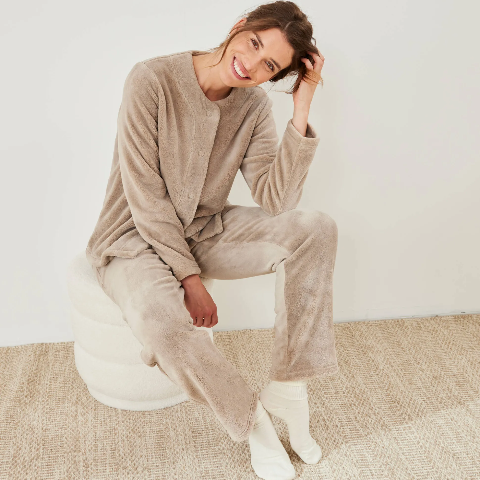 Effen pyjama in fleece