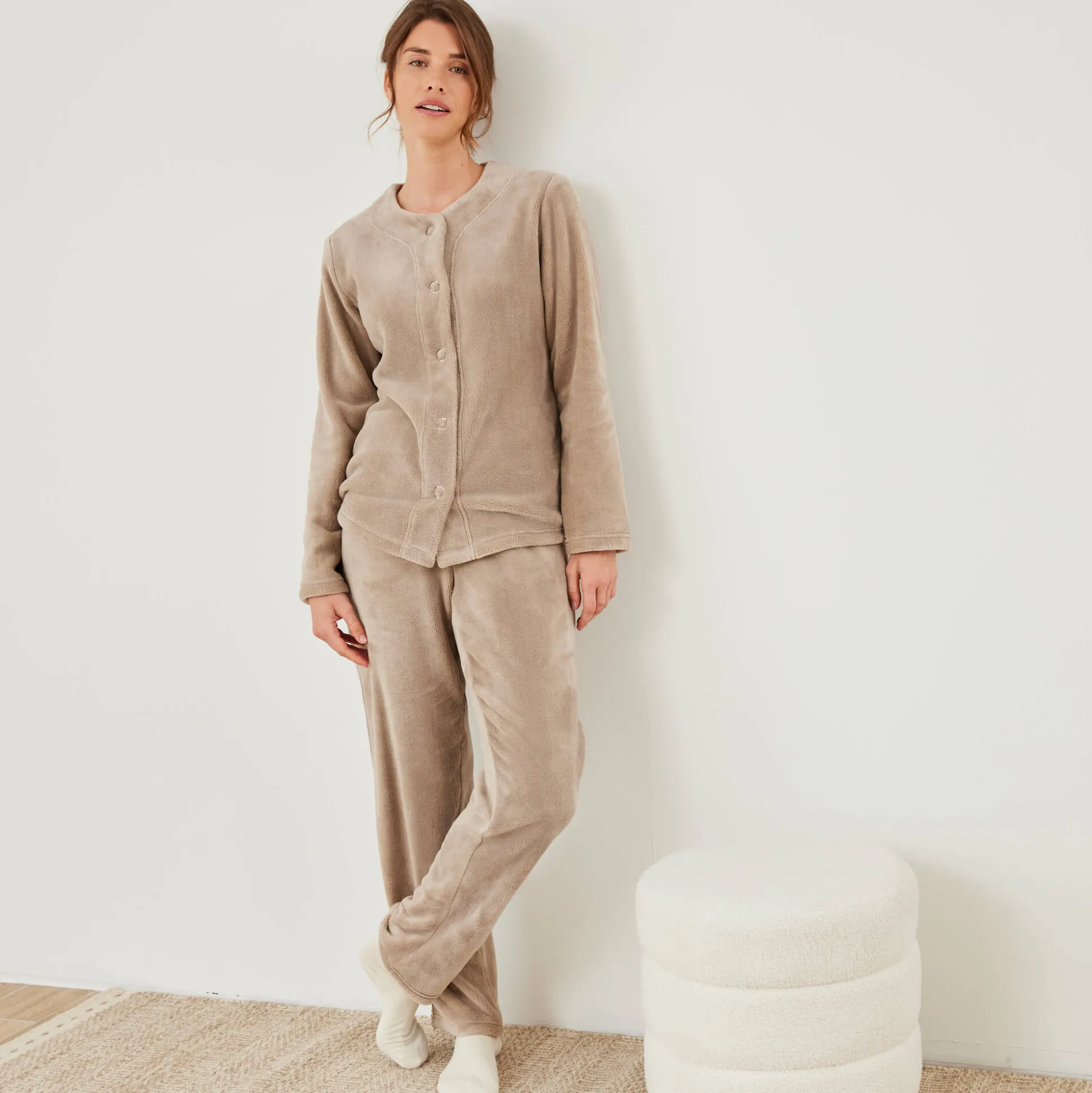 Effen pyjama in fleece