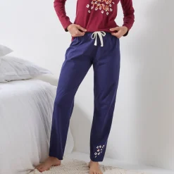 Effen pyjamabroek in katoen met geplaatste print "Beautiful"