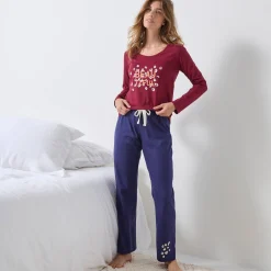 Effen pyjamabroek in katoen met geplaatste print "Beautiful"