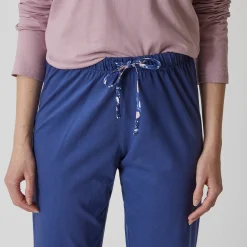 Effen pyjamabroek in katoen met lintje met bloemenprint
