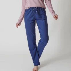 Effen pyjamabroek in katoen met lintje met bloemenprint