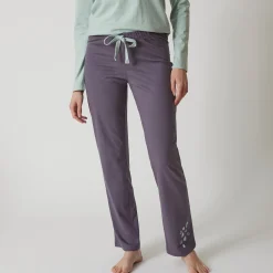 Effen pyjamabroek in katoen met geplaatste print "Beautiful"