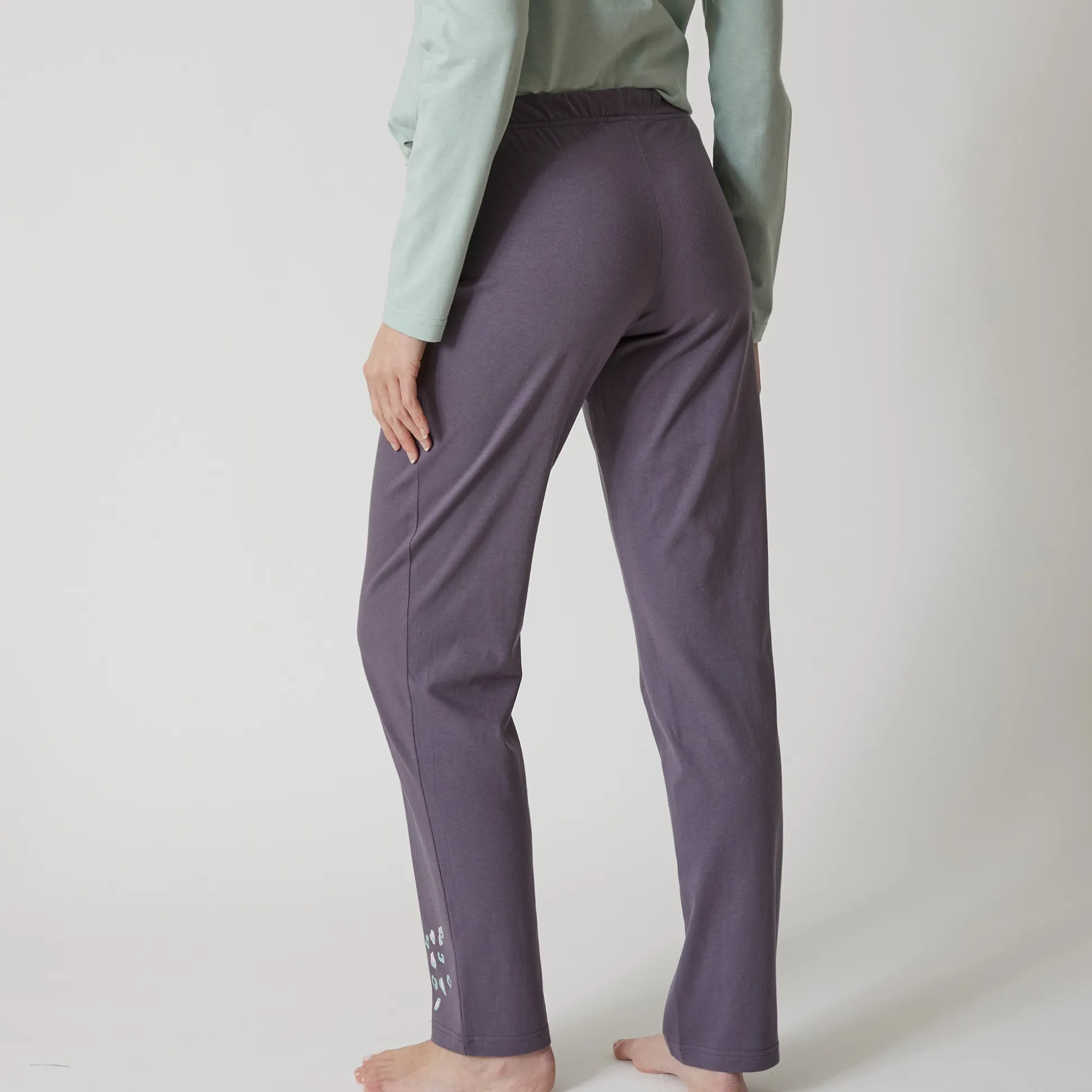 Effen pyjamabroek in katoen met geplaatste print "Beautiful"