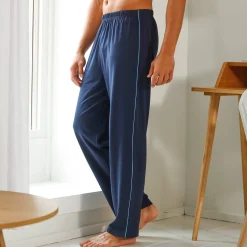 Effen pyjamabroek met contrasterende piping, katoen