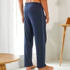 Effen pyjamabroek met contrasterende piping, katoen