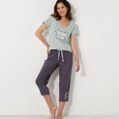 Effen 3/4-pyjamabroek met geplaatste print "Beautiful"