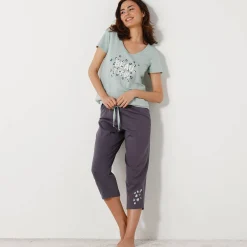 Effen 3/4-pyjamabroek met geplaatste print 