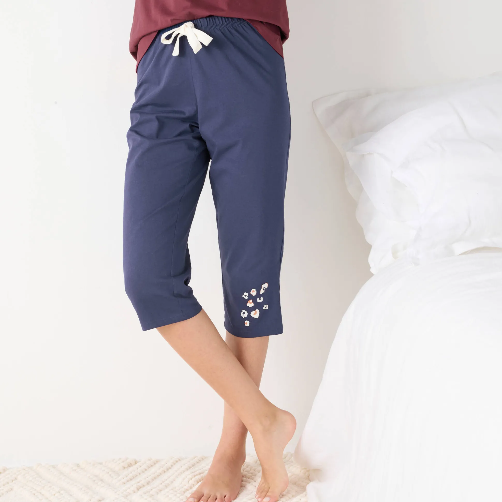 Effen 3/4-pyjamabroek met geplaatste print "Beautiful"