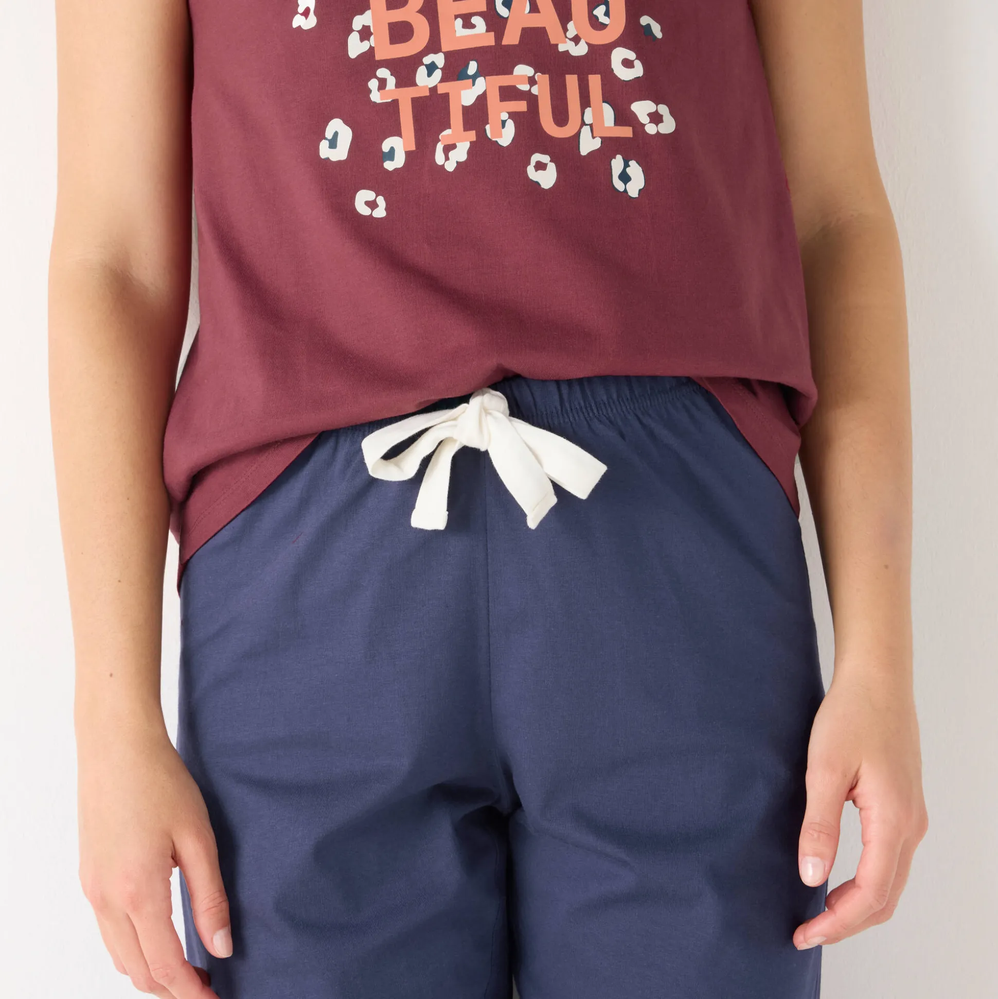 Effen 3/4-pyjamabroek met geplaatste print "Beautiful"