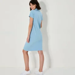 Effen, rechte jurk met polokraag, stretchtricot