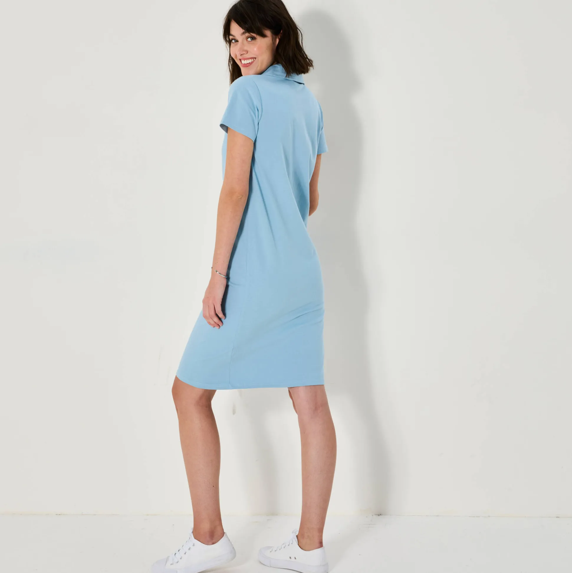 Effen, rechte jurk met polokraag, stretchtricot