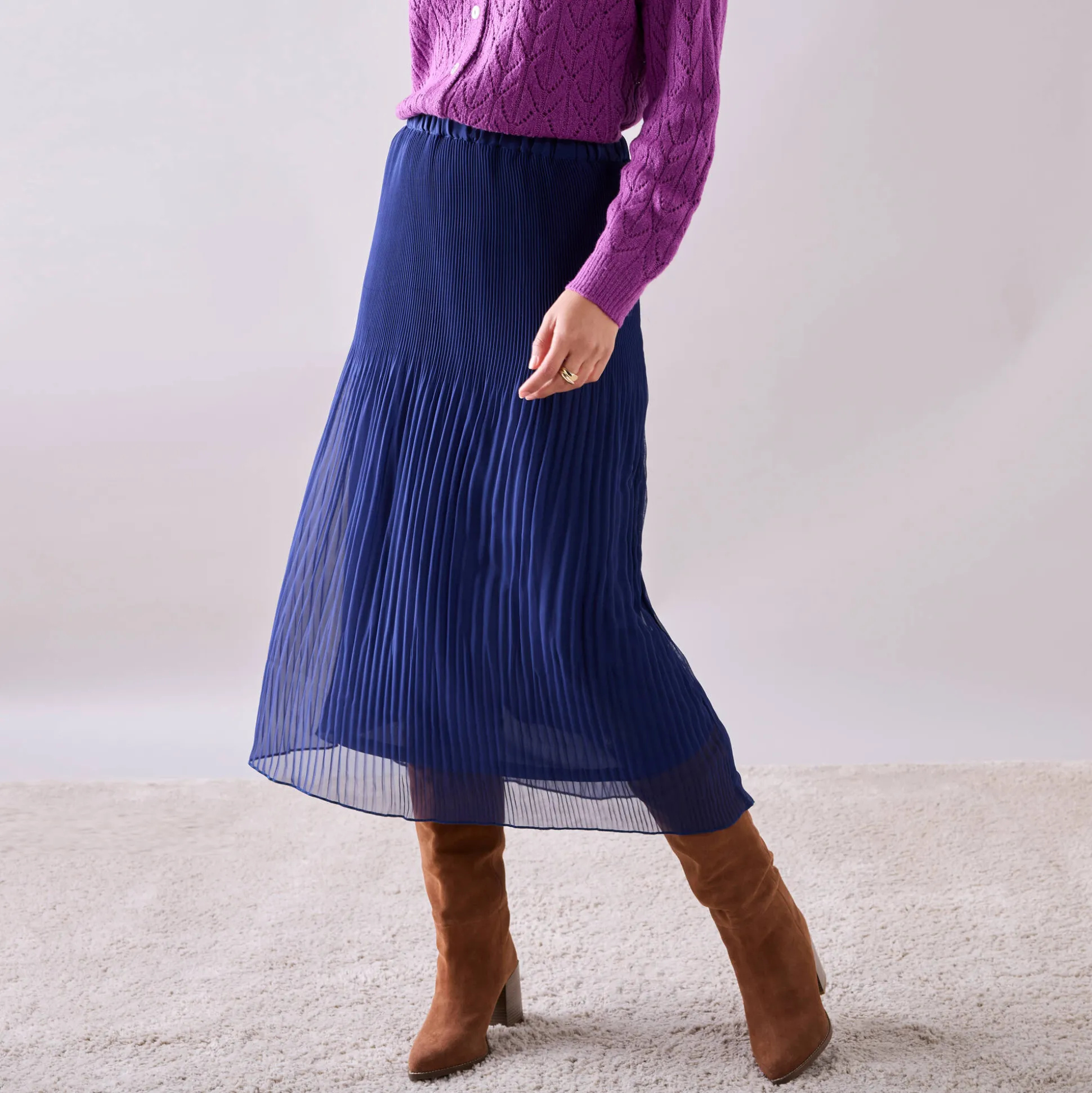 Effen rok in plissévoile, gerecycleerd polyester(**) - grote lengte
