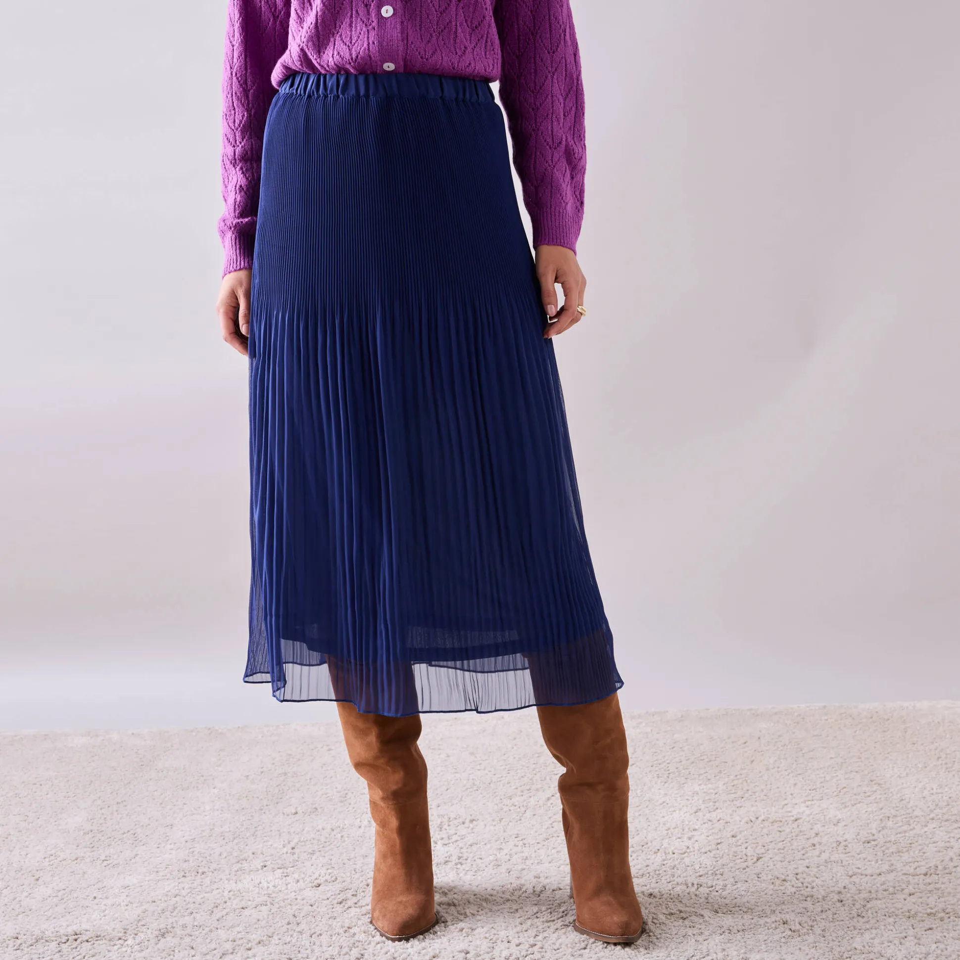 Effen rok in plissévoile, gerecycleerd polyester(**) - grote lengte