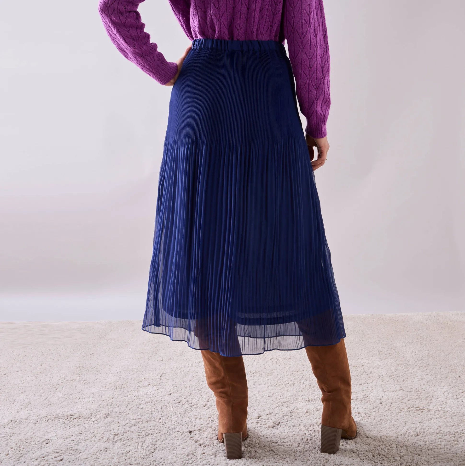 Effen rok in plissévoile, gerecycleerd polyester(**) - grote lengte